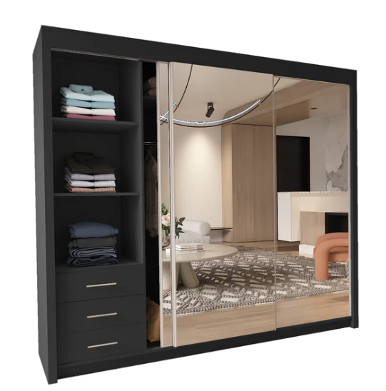 Chicago Modern Full Mirror Sliding Door Wardrobe – 2 or 3 Door Bedroom Closet