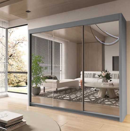 Chicago Modern Full Mirror Sliding Door Wardrobe – 2 or 3 Door Bedroom Closet