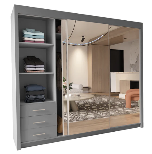 Chicago Modern Full Mirror Sliding Door Wardrobe – 2 or 3 Door Bedroom Closet