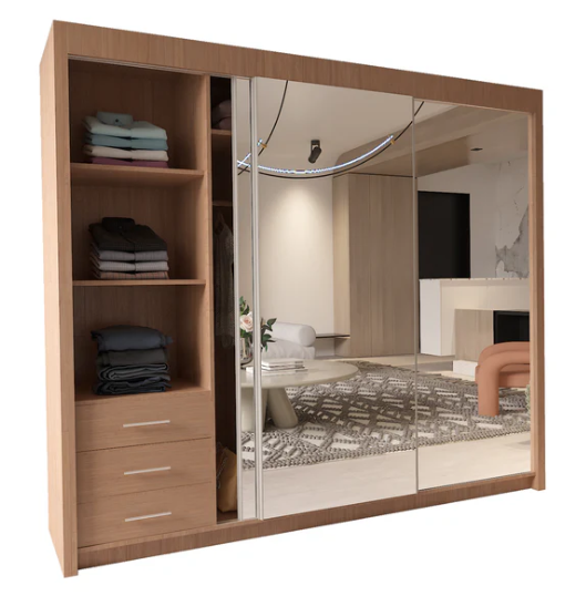 Chicago Modern Full Mirror Sliding Door Wardrobe – 2 or 3 Door Bedroom Closet