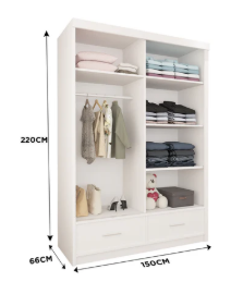 Sycilia High Gloss Mirror Wardrobe – 2 or 3 Sliding Door Bedroom Storage