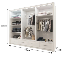 Sycilia High Gloss Mirror Wardrobe – 2 or 3 Sliding Door Bedroom Storage