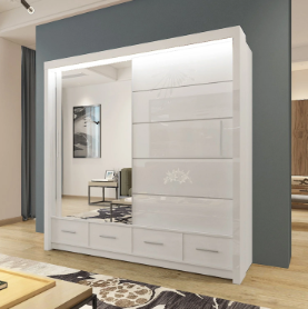 Sycilia High Gloss Mirror Wardrobe – 2 or 3 Sliding Door Bedroom Storage