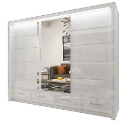 Sycilia High Gloss Mirror Wardrobe – 2 or 3 Sliding Door Bedroom Storage