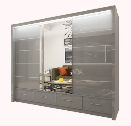 Sycilia High Gloss Mirror Wardrobe – 2 or 3 Sliding Door Bedroom Storage