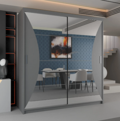 California Modern Double Mirror Wardrobe – Sliding Door Bedroom Furniture