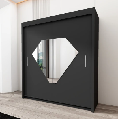 Diamond Modern Double Mirror Sliding Doors Wardrobe for Bedroom Storage