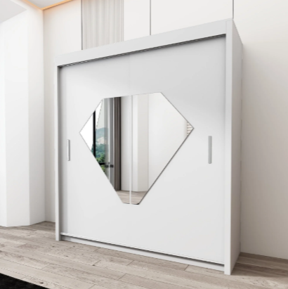 Diamond Modern Double Mirror Sliding Doors Wardrobe for Bedroom Storage
