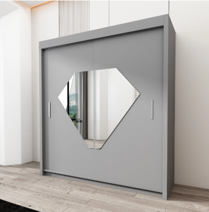 Diamond Modern Double Mirror Sliding Doors Wardrobe for Bedroom Storage
