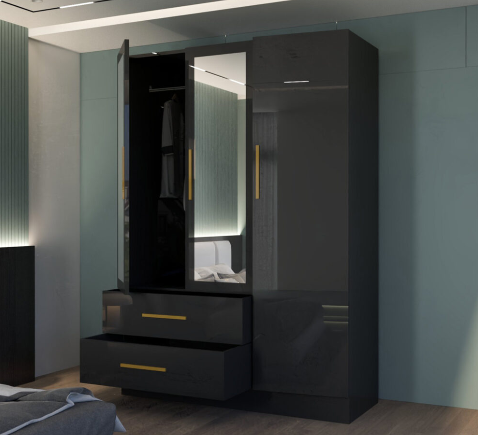 Lugano 3 Door High Gloss Wardrobe