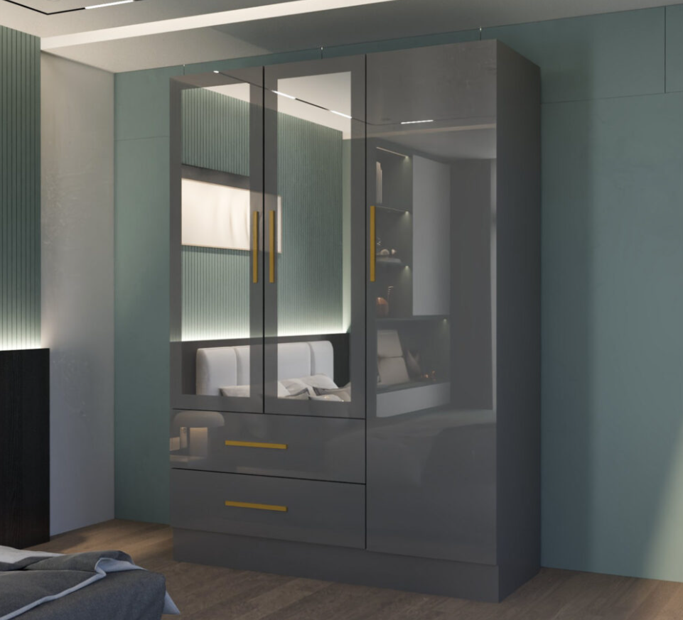 Lugano 3 Door High Gloss Wardrobe