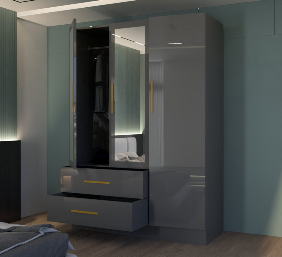 Lugano 3 Door High Gloss Wardrobe