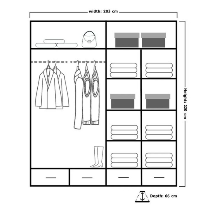 SYDNEY HIGH GLOSS WARDROBE 203cm/253cm