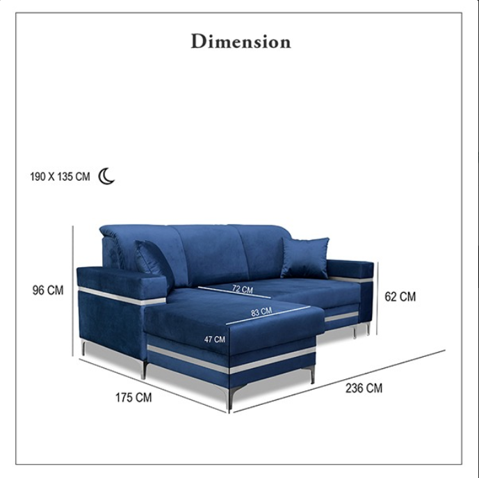 FLORENCE BLUE GOLD CORNER SOFA BED