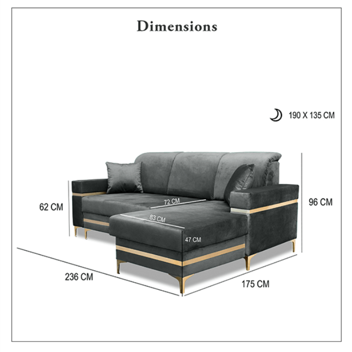 FLORENCE BLACK GOLD CORNER SOFA BED