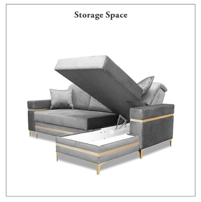 FLORENCE GREY GOLD CORNER SOFA BED