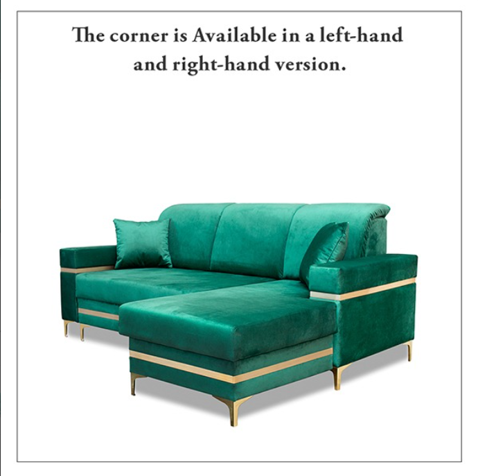 FLORENCE GREEN GOLD CORNER SOFA BED