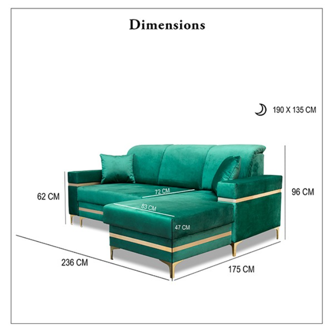 FLORENCE GREEN GOLD CORNER SOFA BED