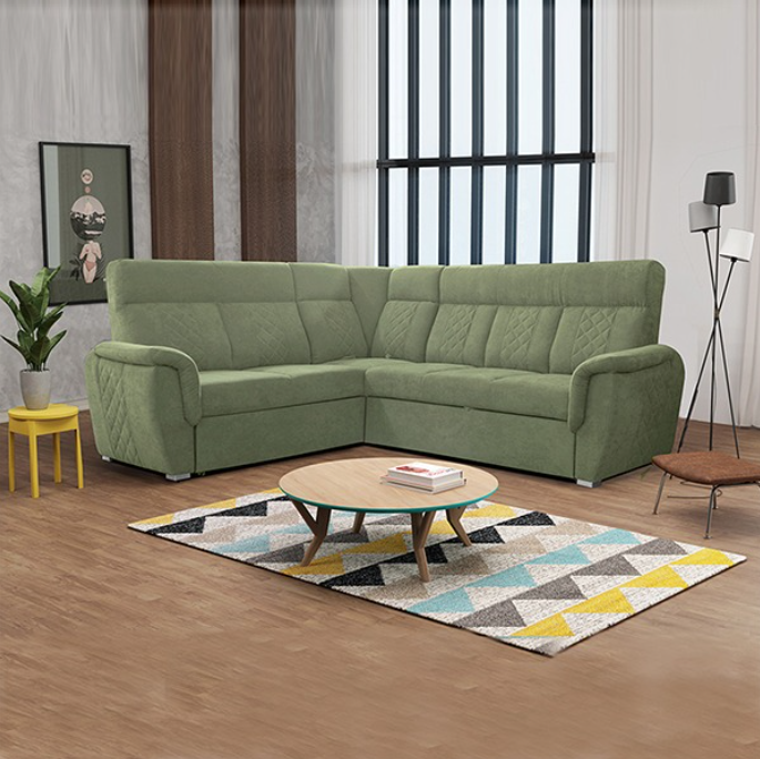 SELLY GREEN LARGE CORNER SOFA BED