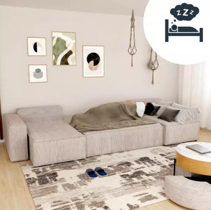 Fabric Brown 3 Seater Sofa Bed