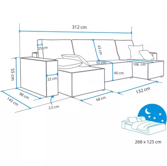 Fabric Brown 3 Seater Sofa Bed
