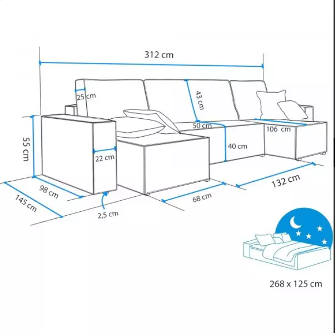 Fabric Grey 3 Seater Sofa Bed