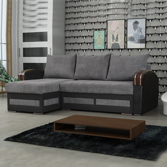 KEWIN GREY L-SHAPE SOFA BED