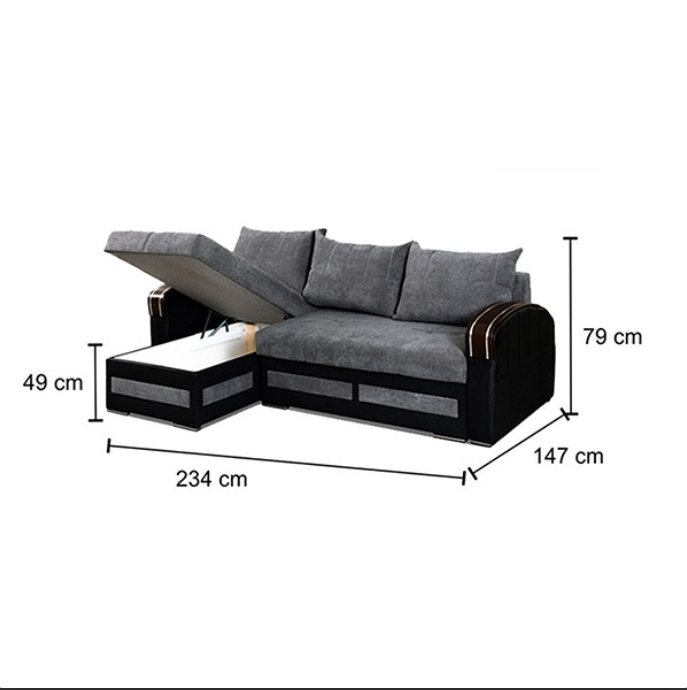 KEWIN GREY L-SHAPE SOFA BED