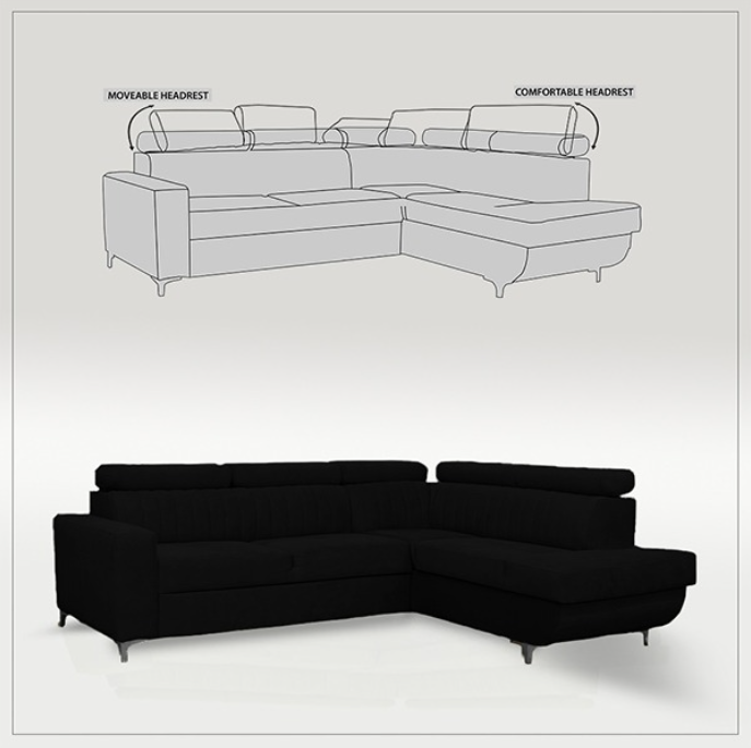 HOUSTON BLACK CORNER SOFA BED