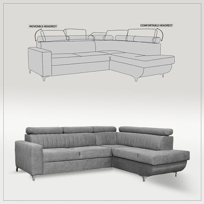 HOUSTON GREY CORNER SOFA BED