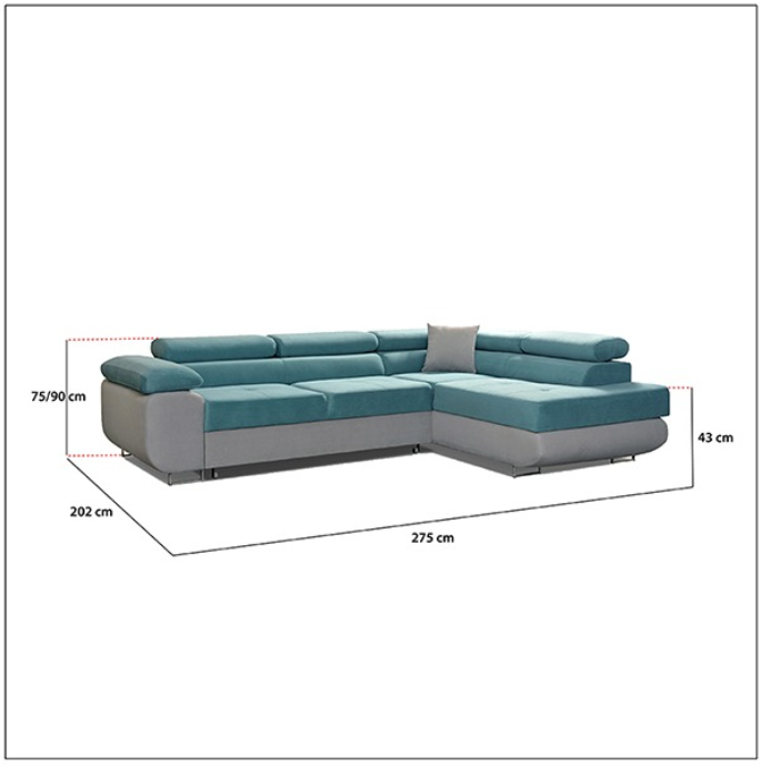 LIDO Sky Blue Corner Sofa Bed