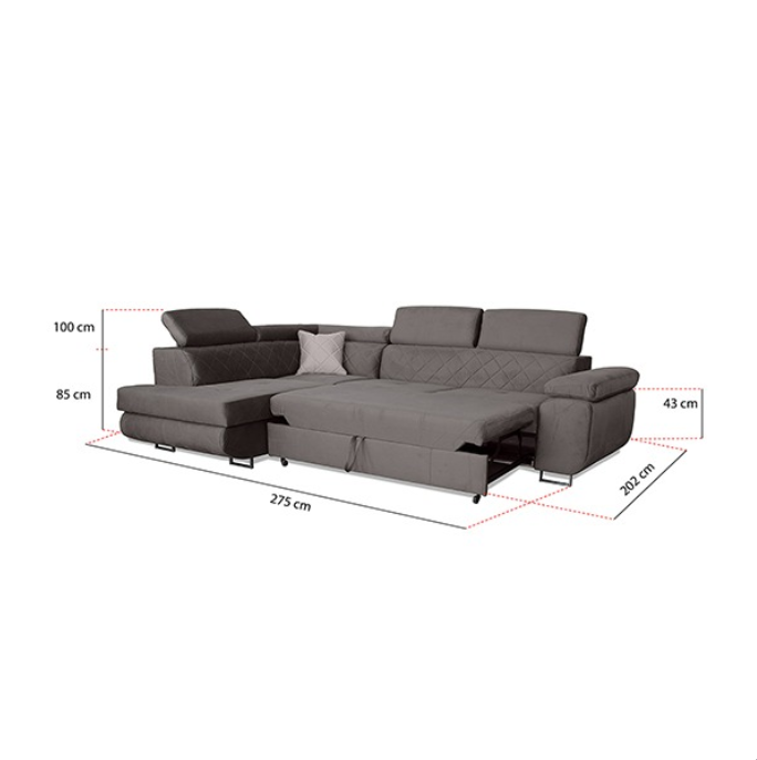LAGUNA GREY CORNER SOFA BED