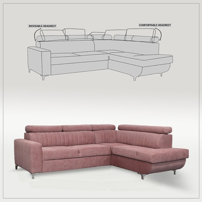 HOUSTON PINK CORNER SOFA BED
