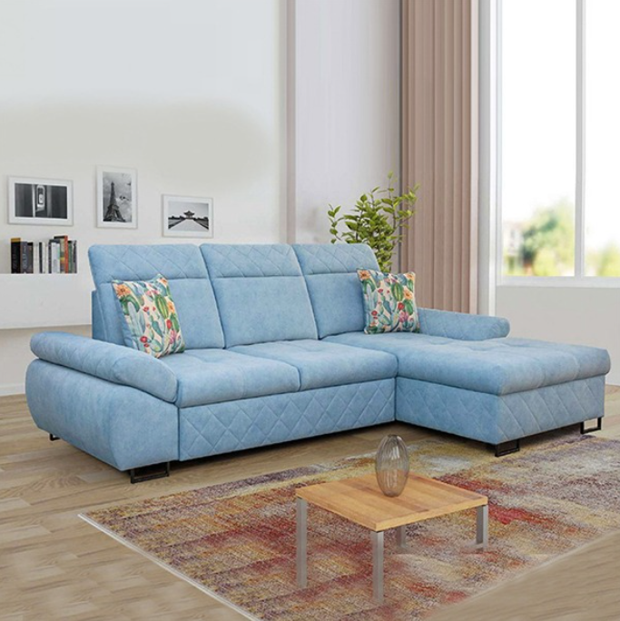Santana Corner Sofa Bed Sky Blue