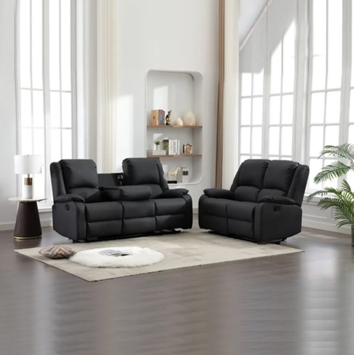 Chicago Pu Recliner Black 3+2 Sofa Set