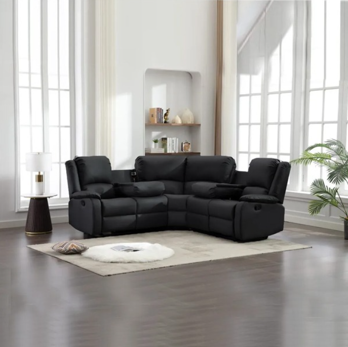 Chicago Pu Recliner Black Corner Sofa