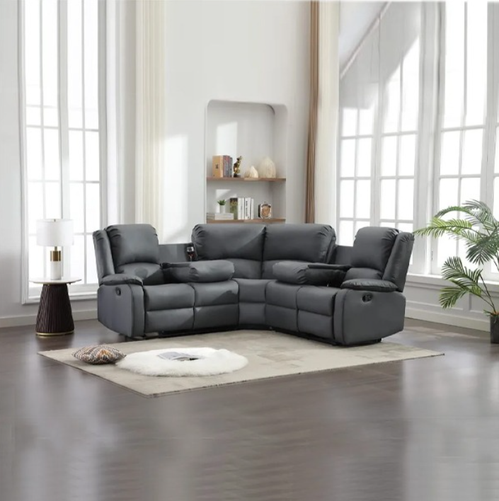 Chicago Pu Recliner Grey Corner Sofa