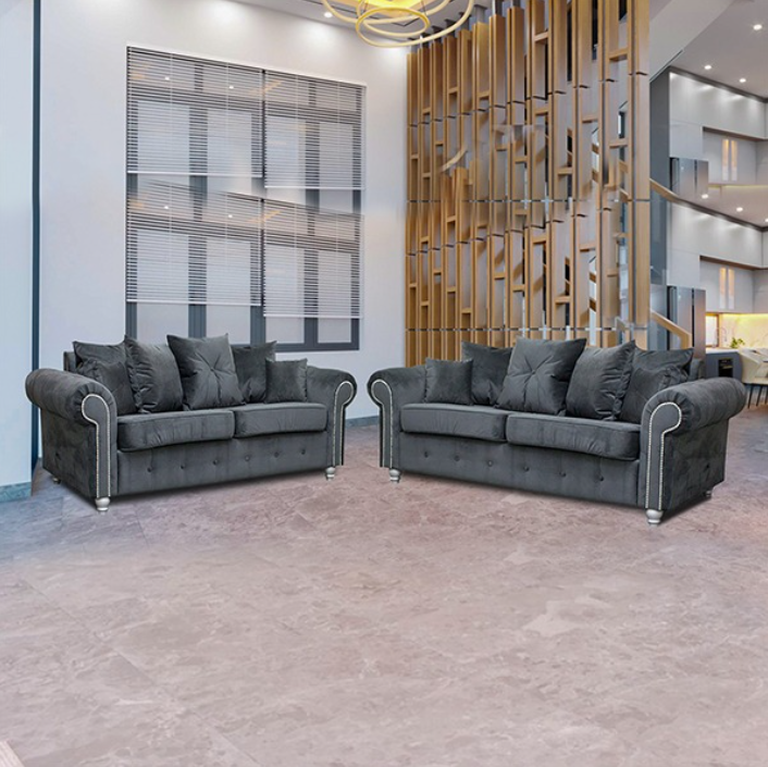 ASHWIN GREY VELVET SOFA SET