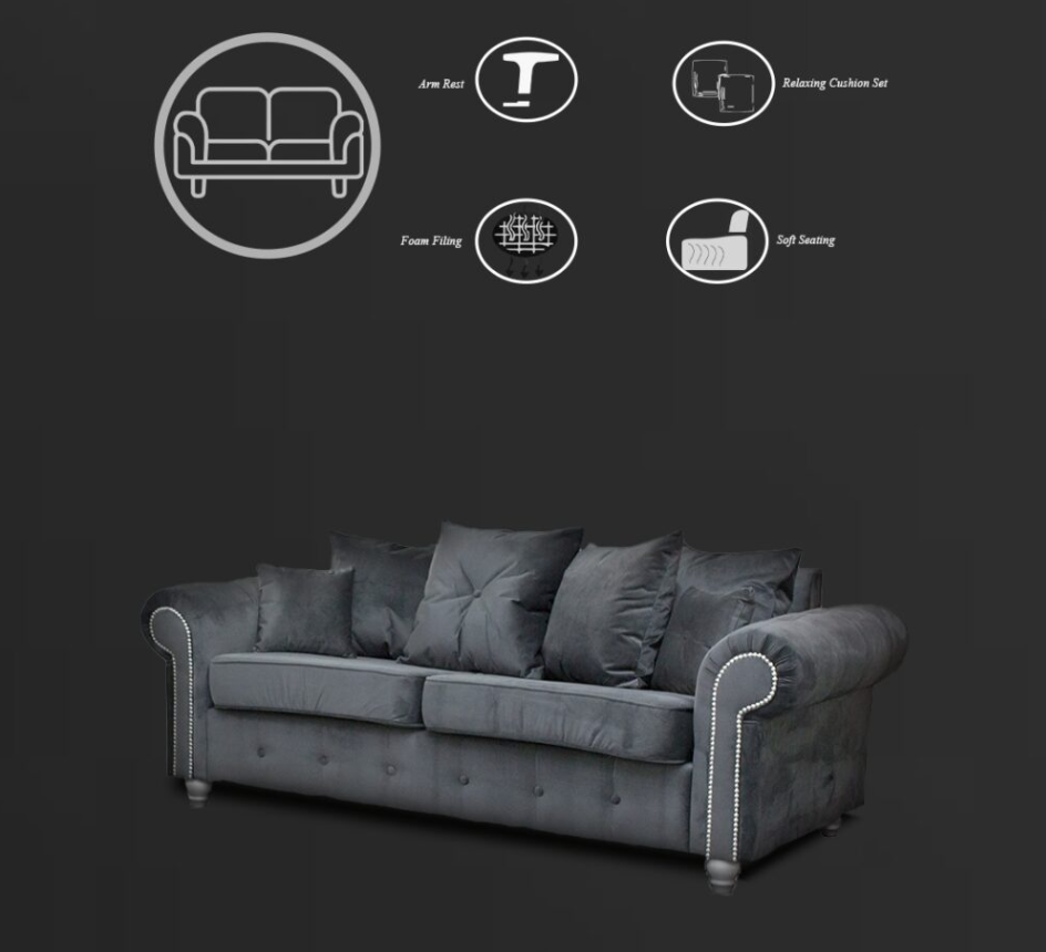 ASHWIN GREY VELVET SOFA SET