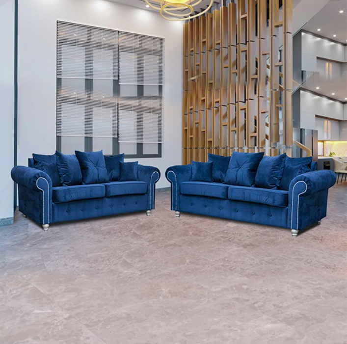 ASHWIN BLUE VELVET SOFA SET