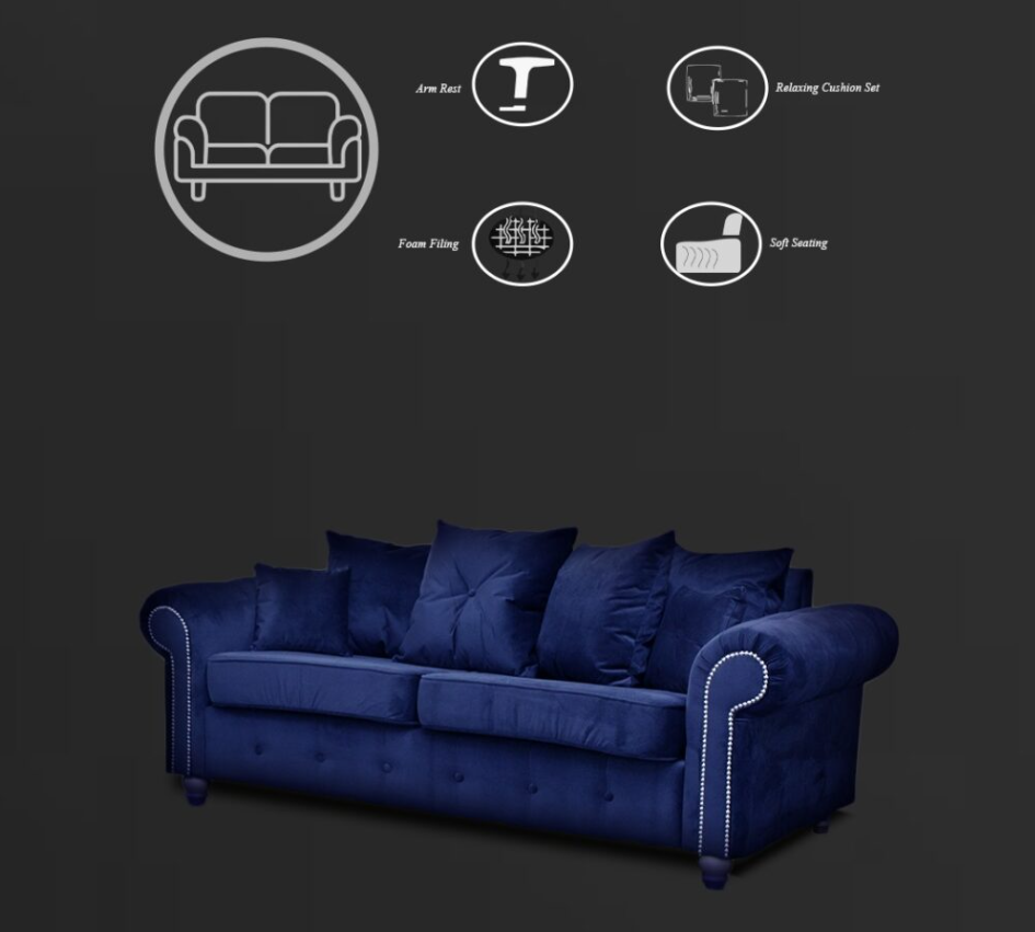 ASHWIN BLUE VELVET SOFA SET