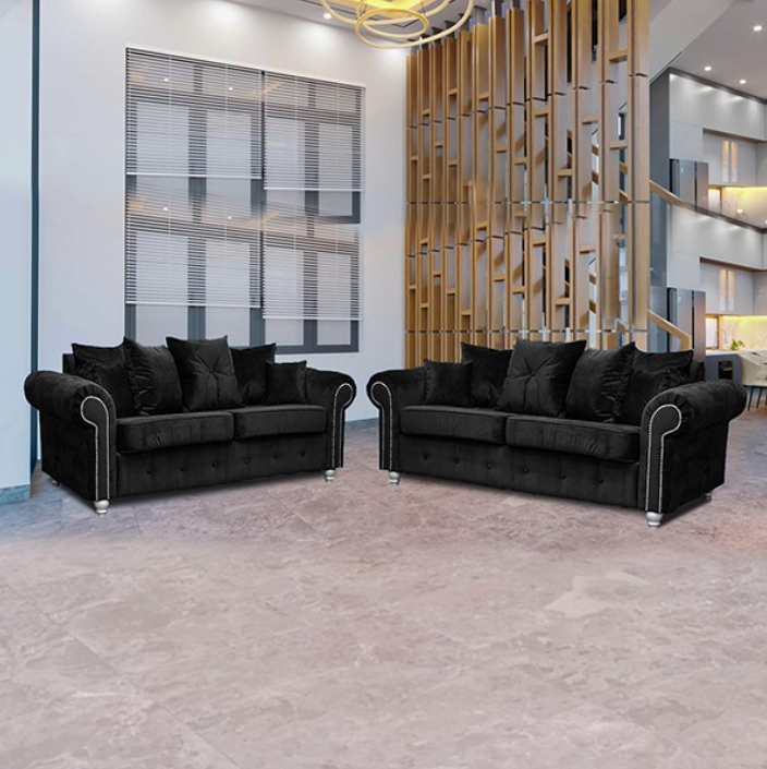 ASHWIN BLACK VELVET SOFA SET