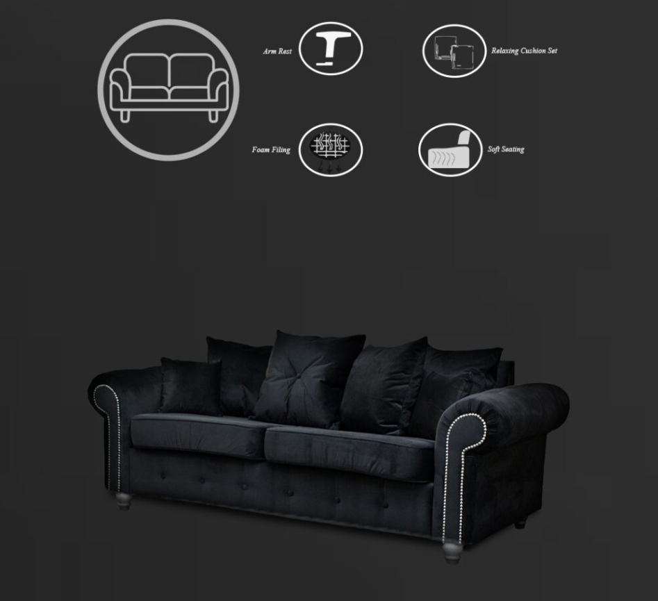 ASHWIN BLACK VELVET SOFA SET