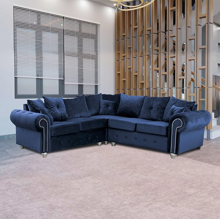 ASHWIN BLUE PLUSH VELVET CORNER SOFA