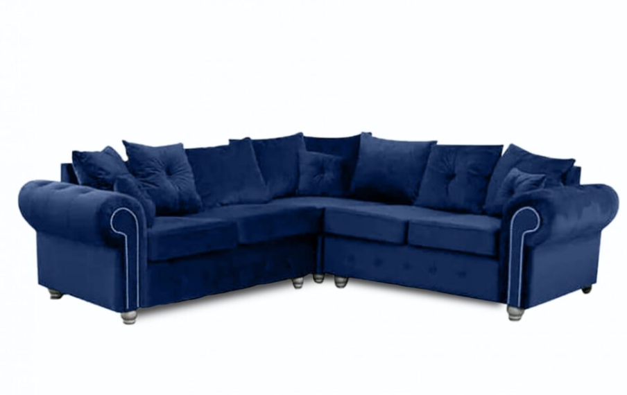 ASHWIN BLUE PLUSH VELVET CORNER SOFA