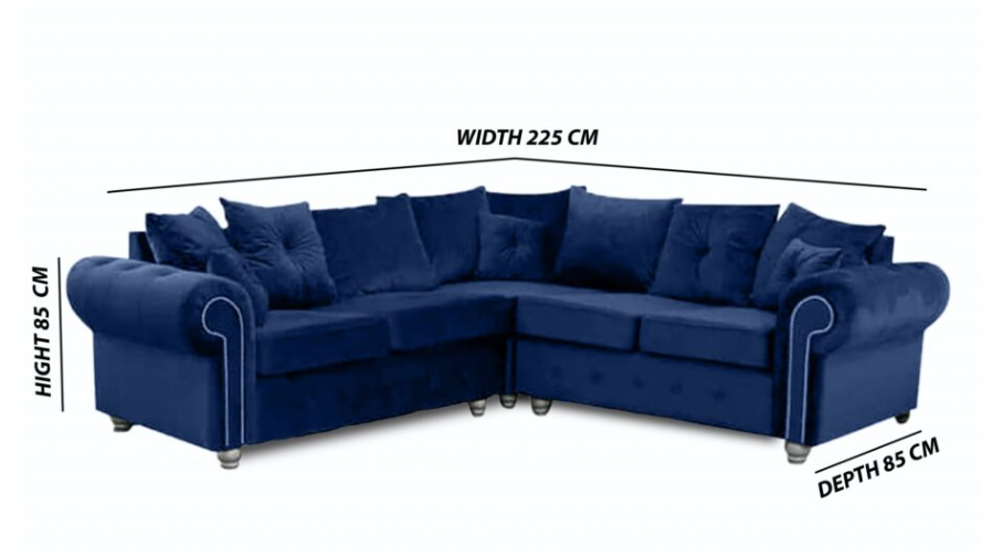 ASHWIN BLUE PLUSH VELVET CORNER SOFA