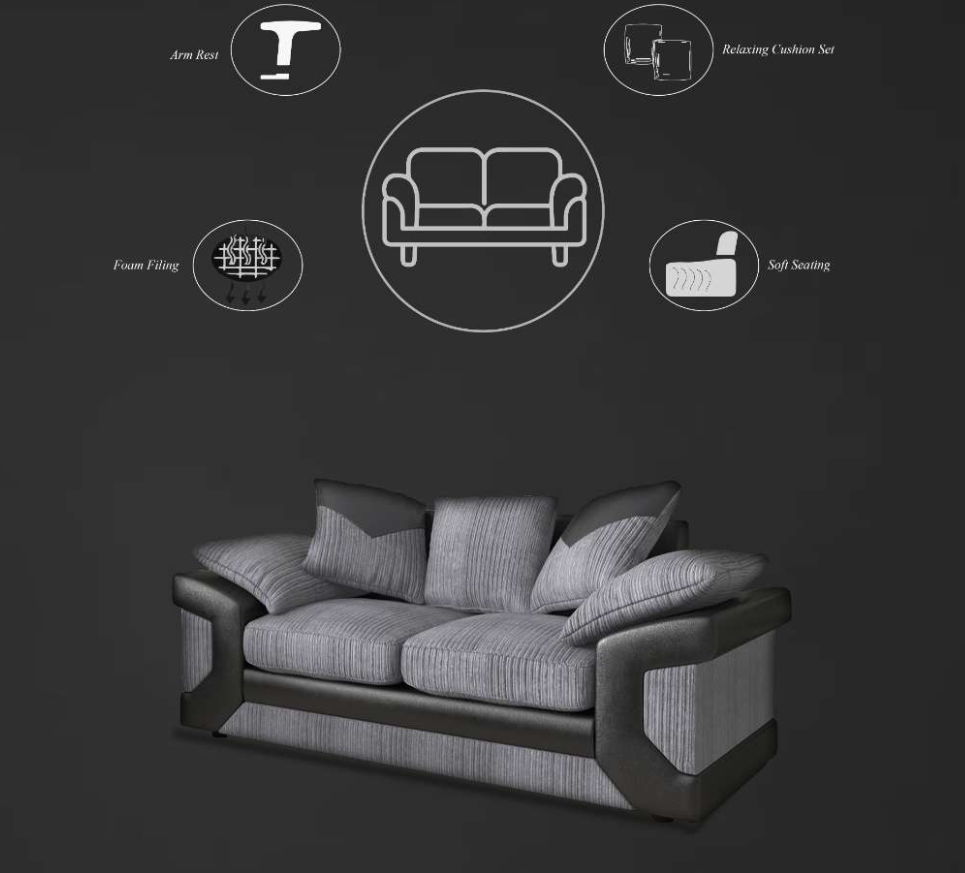 DINO BLACK/GREY SOFA SET