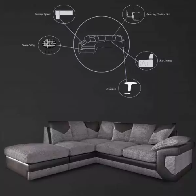 Dino Corner Sofa Black/Grey