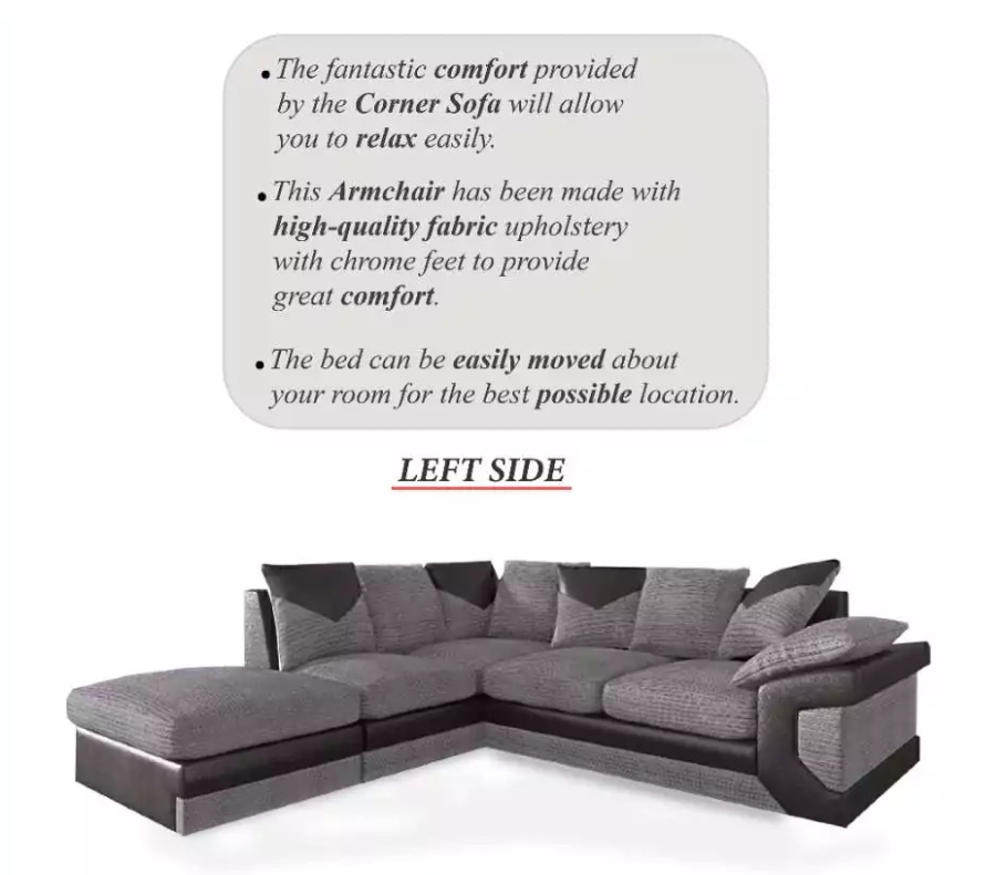 Dino Corner Sofa Black/Grey