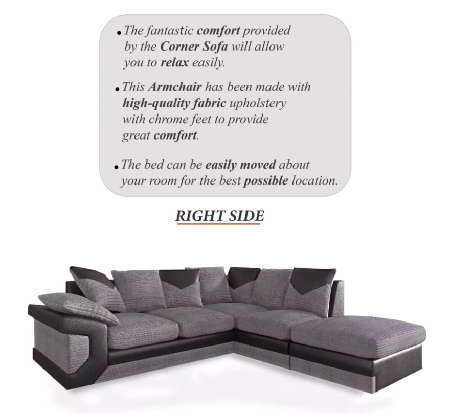 Dino Corner Sofa Black/Grey